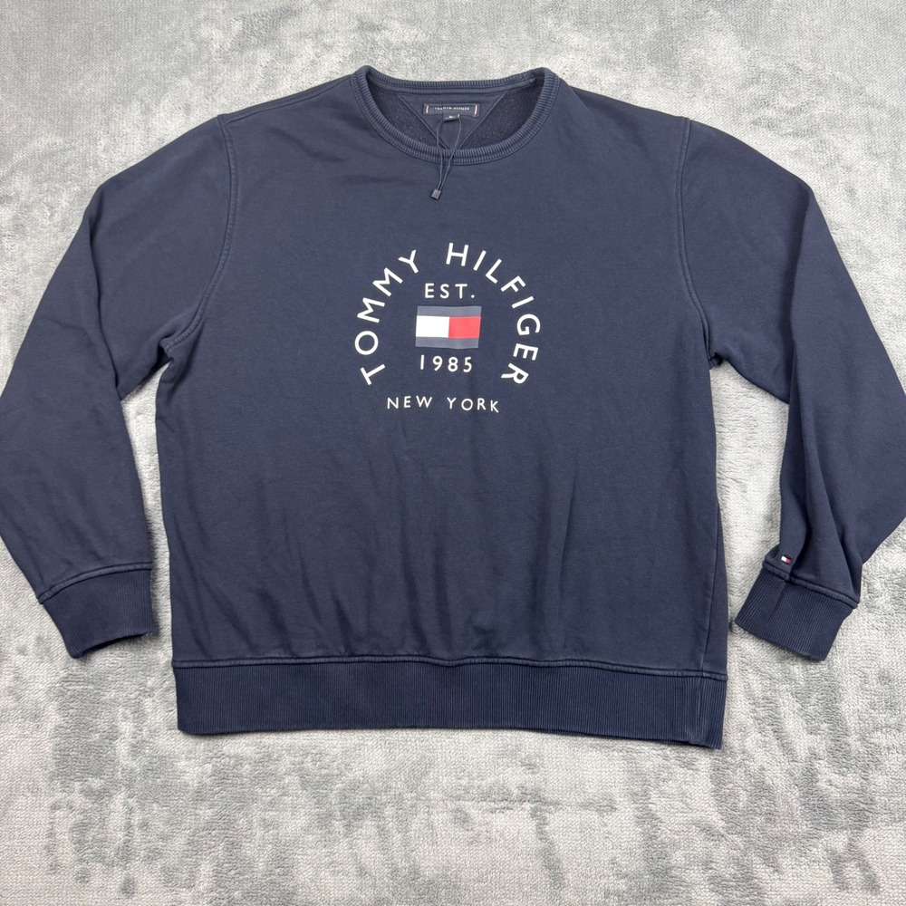 Tommy Hilfiger Mens XL Navy Blue Est 1985 New York Graphic Crewneck Sweatshirt